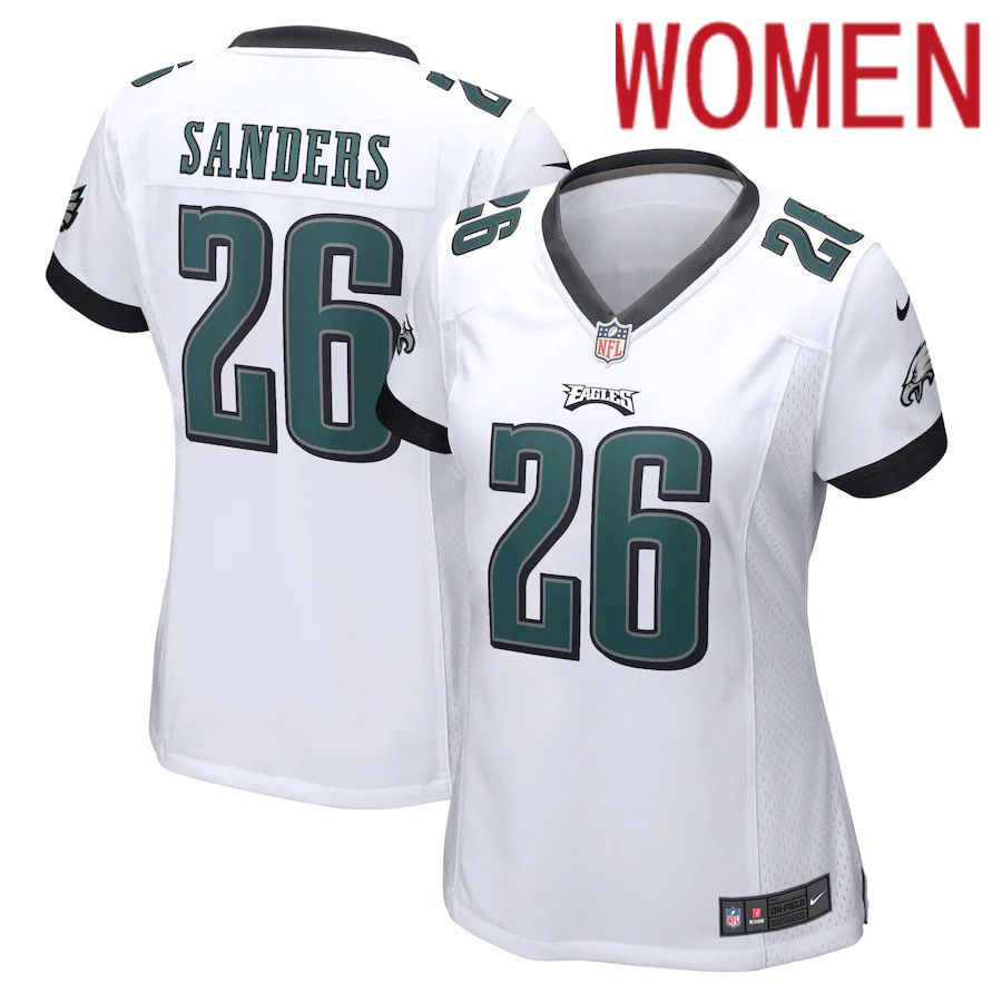 Women Philadelphia Eagles 26 Miles Sanders Nike White Game NFL Jersey